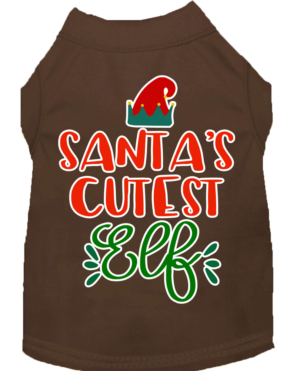 Santa's Cutest Elf Screen Print Dog Shirt Brown Lg
